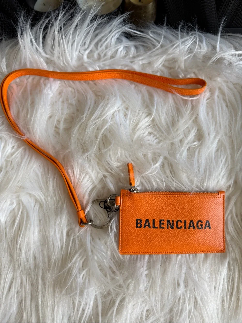 Balenciaga Orange Leather Logo Keyring Card Holder Crossbody Detachable